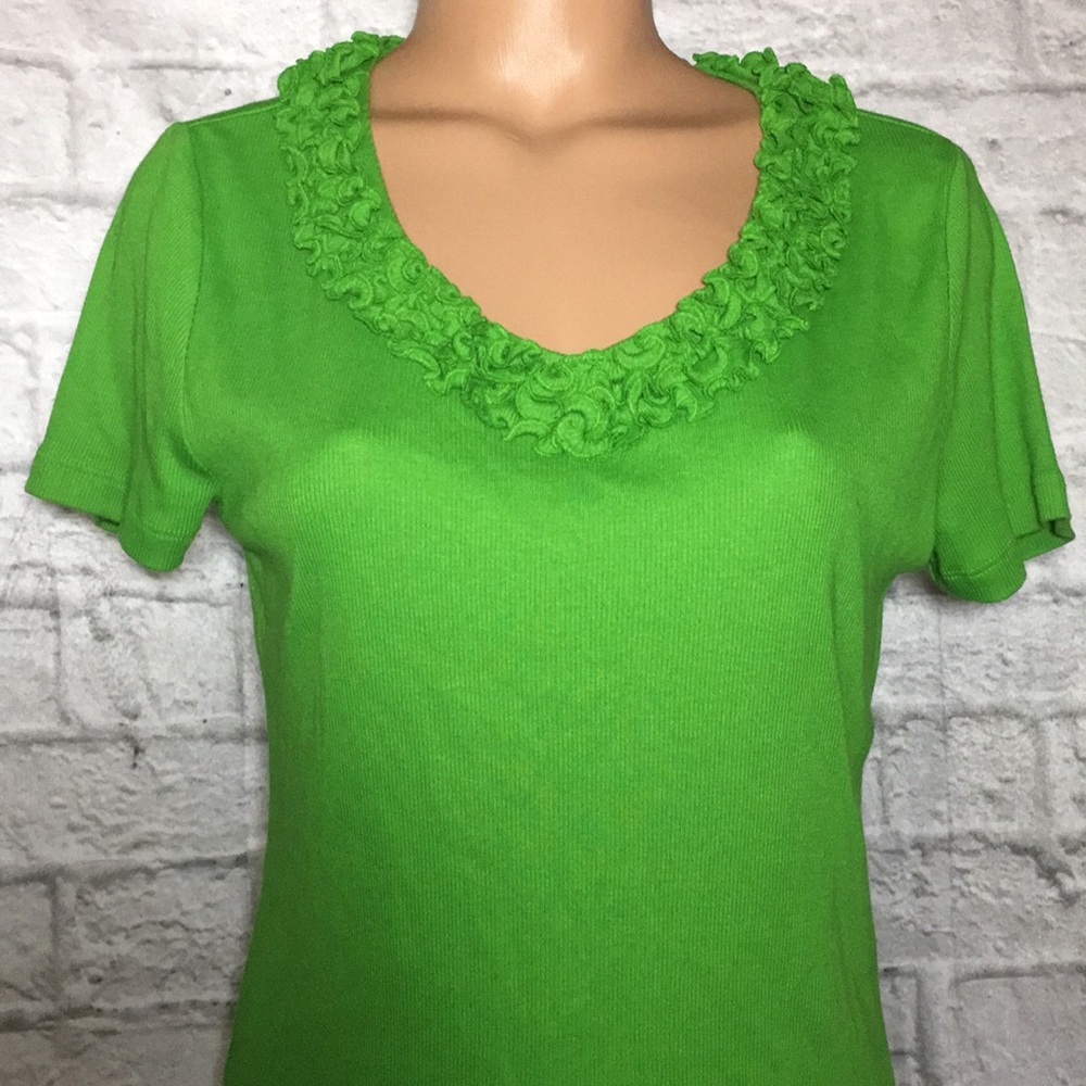 Talbots Green Ruffle Neckline T Shirt~ New
